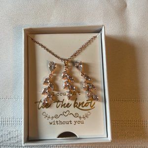 Cubic Zirconia Necklace Earring Rose Gold Set "I Couldn't Tie the Knot.." (I)